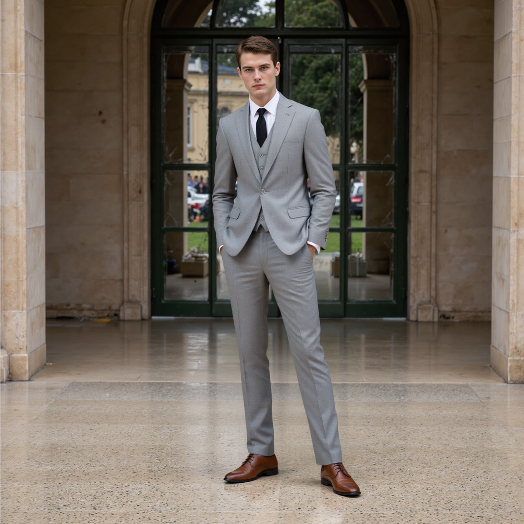 Fashion Men's 3 Pieces Flat Peak Lapel Tuxedos For Party (Blazer+vest+Pants) mens event wear