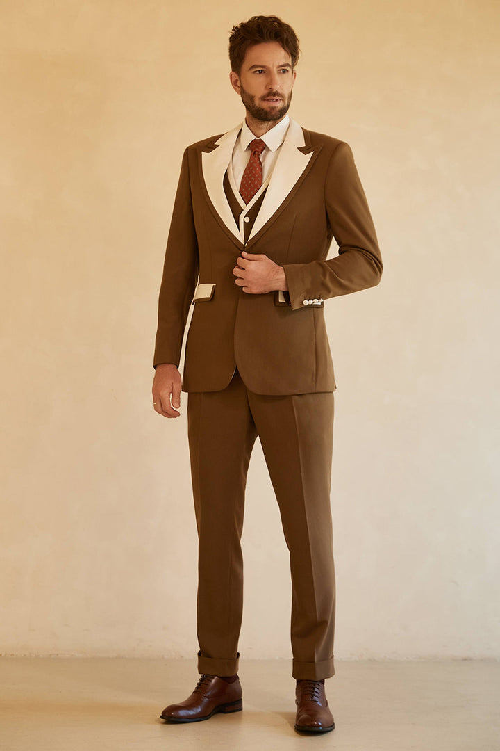 Fashion Men's 3 Pieces Flat Peak Lapel Tuxedos For Party (Blazer+vest+Pants) mens event wear