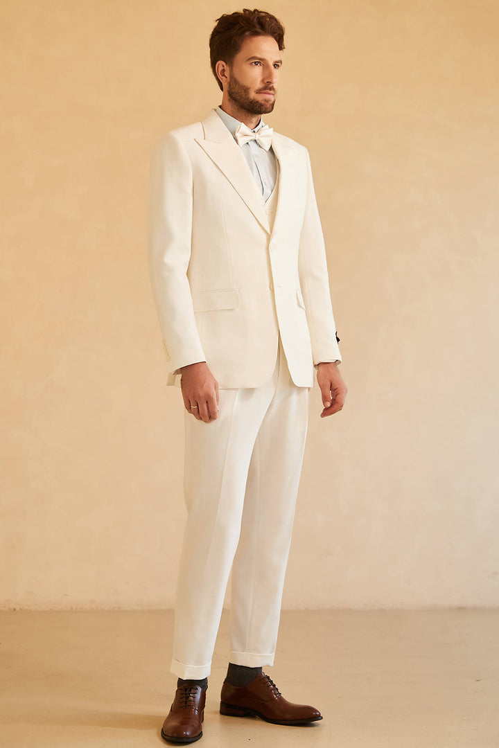 Fashion Men's 3 Pieces Flat Peak Lapel Tuxedos For Party (Blazer+vest+Pants) mens event wear