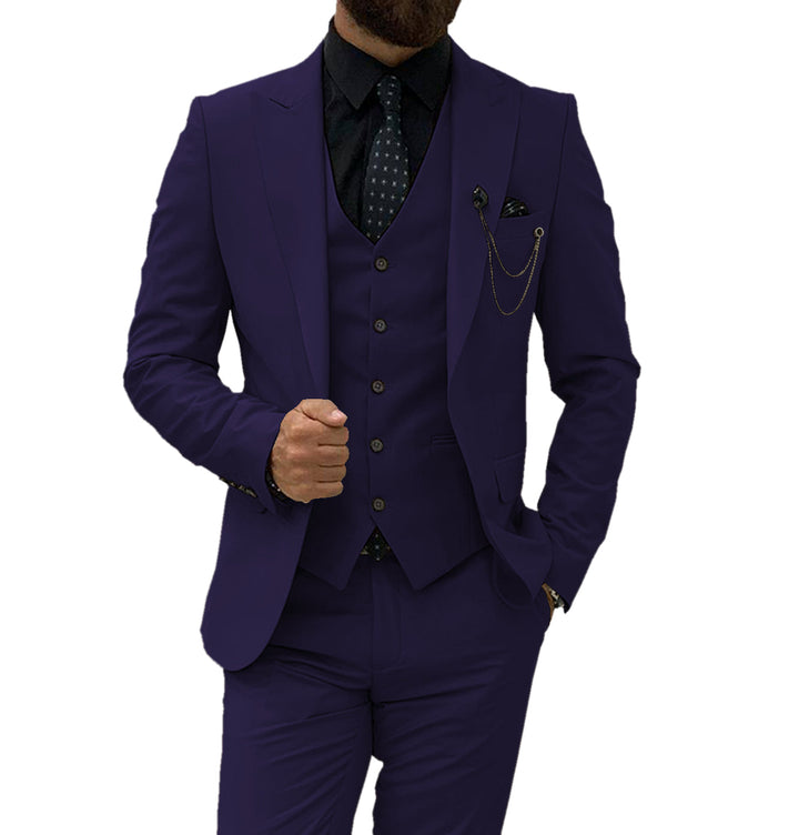 Fashion Men's 3 Pieces Flat Slim Fit Peak Lapel Tuxedos For wedding (Blazer+vest+Pants) mens event wear