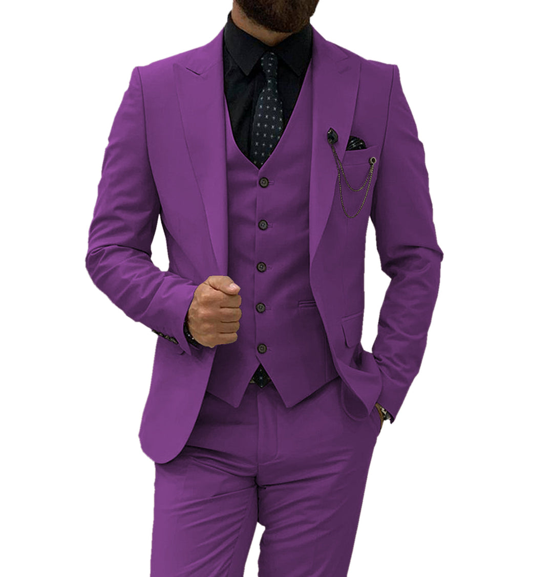 Fashion Men's 3 Pieces Flat Slim Fit Peak Lapel Tuxedos For wedding (Blazer+vest+Pants) mens event wear