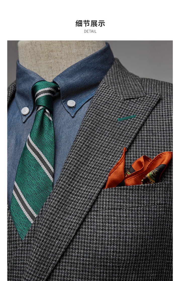Fashion Men's 3 Pieces Houndstooth Peak Lapel Tuxedos (Blazer+vest+Pants) mens event wear