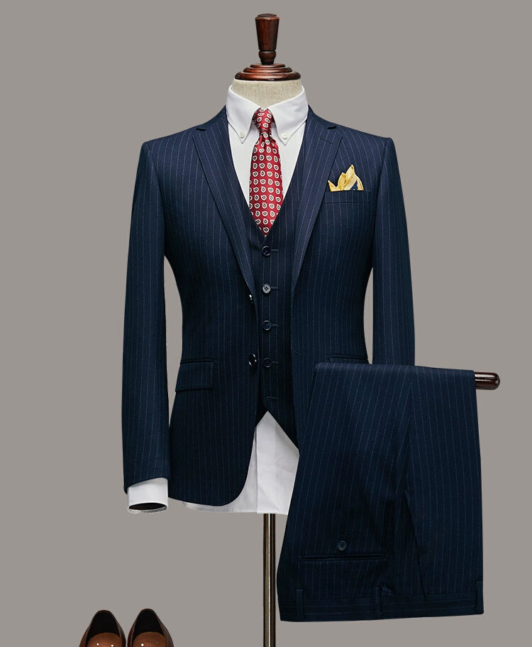 Fashion Men's 3 Pieces Mens Suit Notch Lapel Striped Tuxedos (Blazer+Vest+Pants) mens event wear