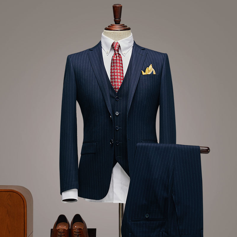 Fashion Men's 3 Pieces Mens Suit Notch Lapel Striped Tuxedos (Blazer+Vest+Pants) mens event wear