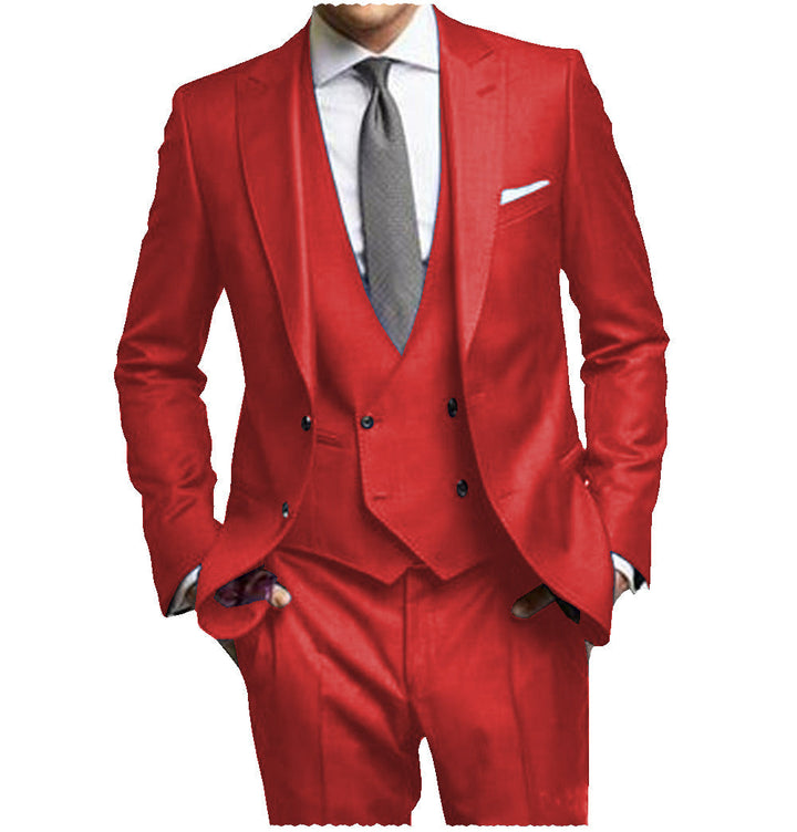 Fashion Men's 3 Pieces Slim Fit Solid Color Peak Lapel Tuxedos For Wedding (Blazer+vest+Pants) mens event wear