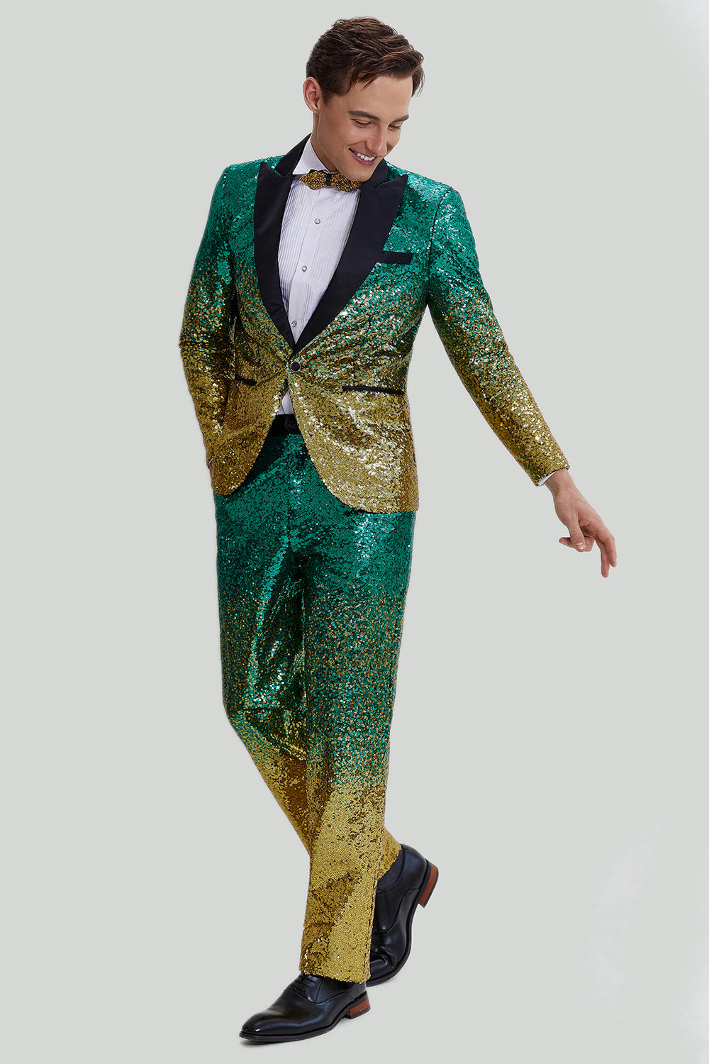 Fashion Men's Gradient Sequined Tuxedo Suit Peak lapel Men's Suit (Blazer + Pants) mens event wear