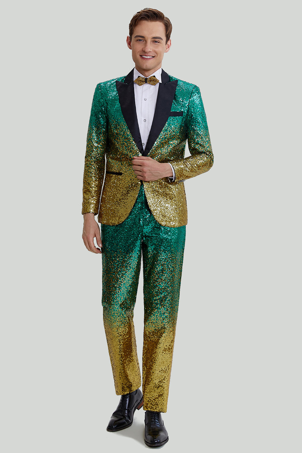 Fashion Men's Gradient Sequined Tuxedo Suit Peak lapel Men's Suit (Blazer + Pants) mens event wear