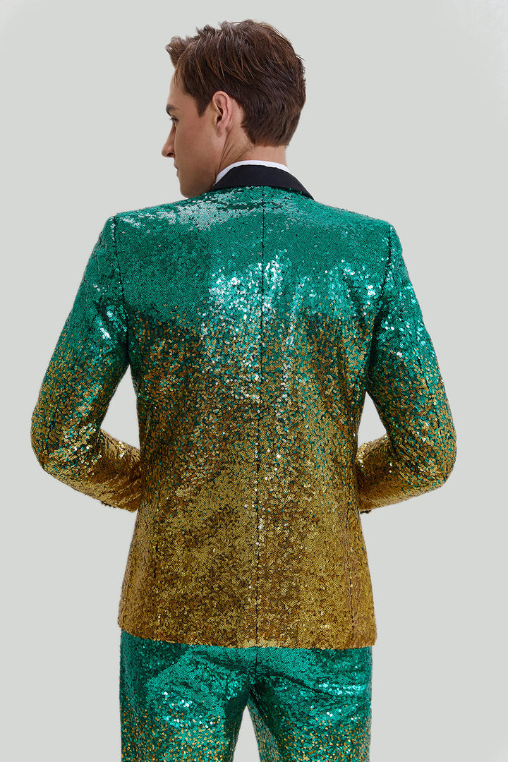 Fashion Men's Gradient Sequined Tuxedo Suit Peak lapel Men's Suit (Blazer + Pants) mens event wear