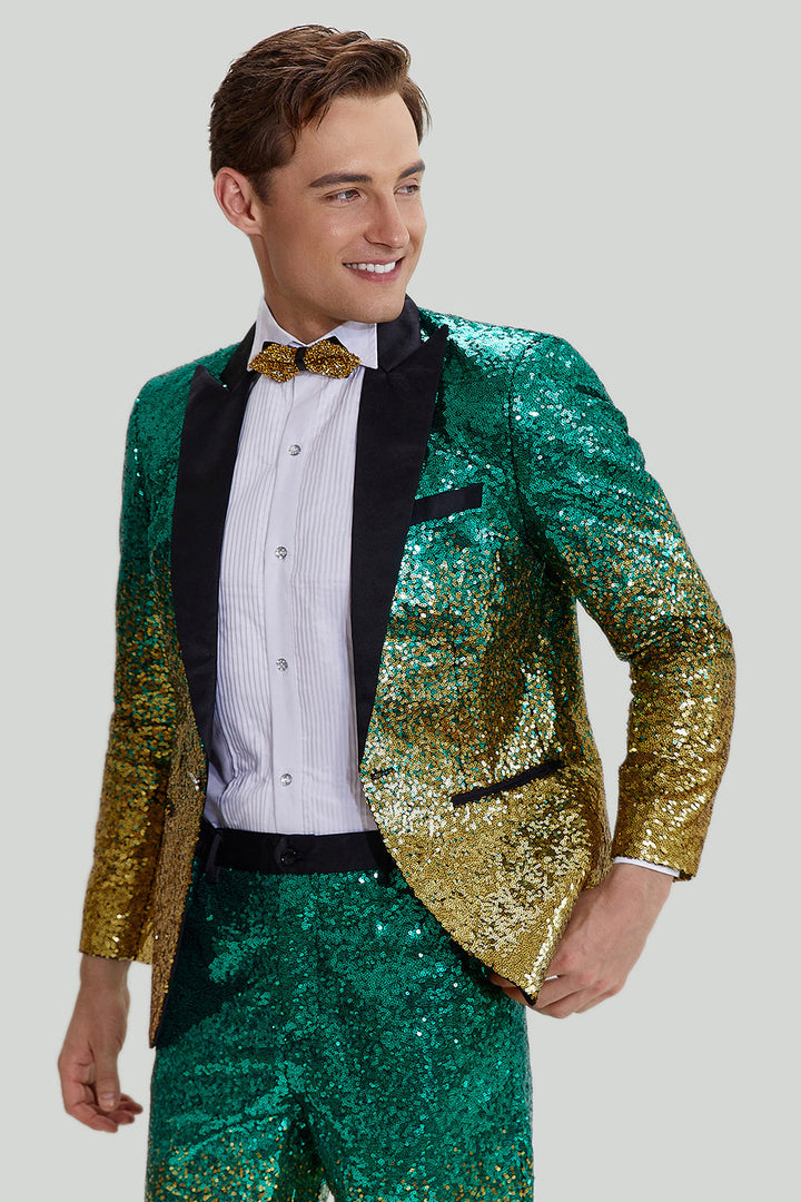 Fashion Men's Gradient Sequined Tuxedo Suit Peak lapel Men's Suit (Blazer + Pants) mens event wear