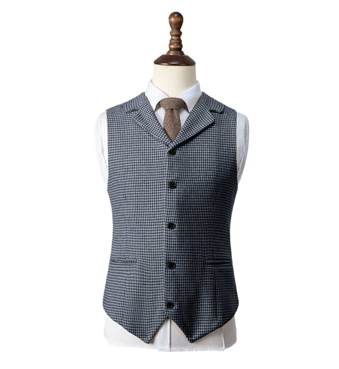 Fashion Men's Slim Fit Tweed Houndstooth Notch Lapel Waistcoat