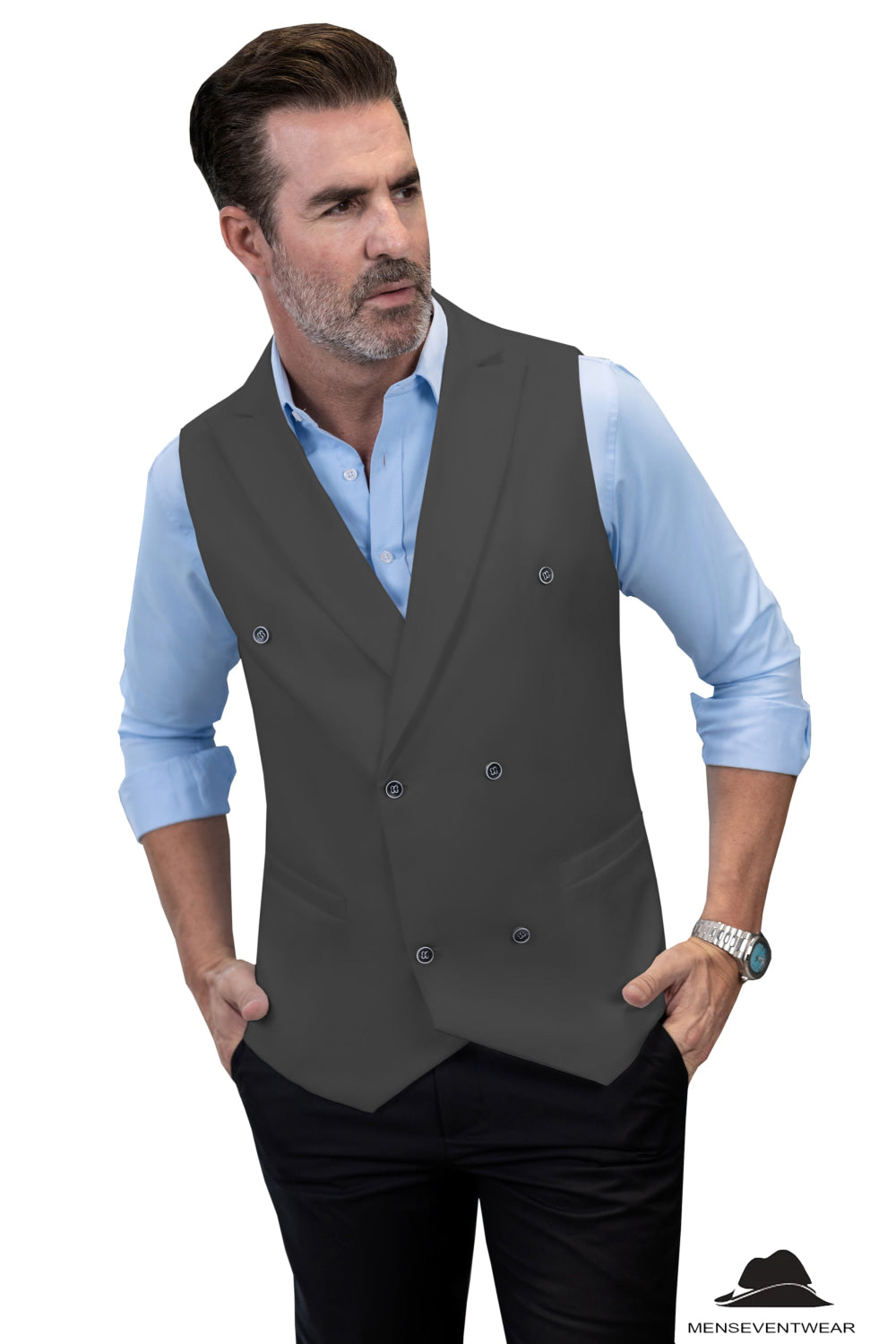 Fashion Men's Suit Vest Regular Fit Peak Lapel Waistcoat Groomsmen mens event wear