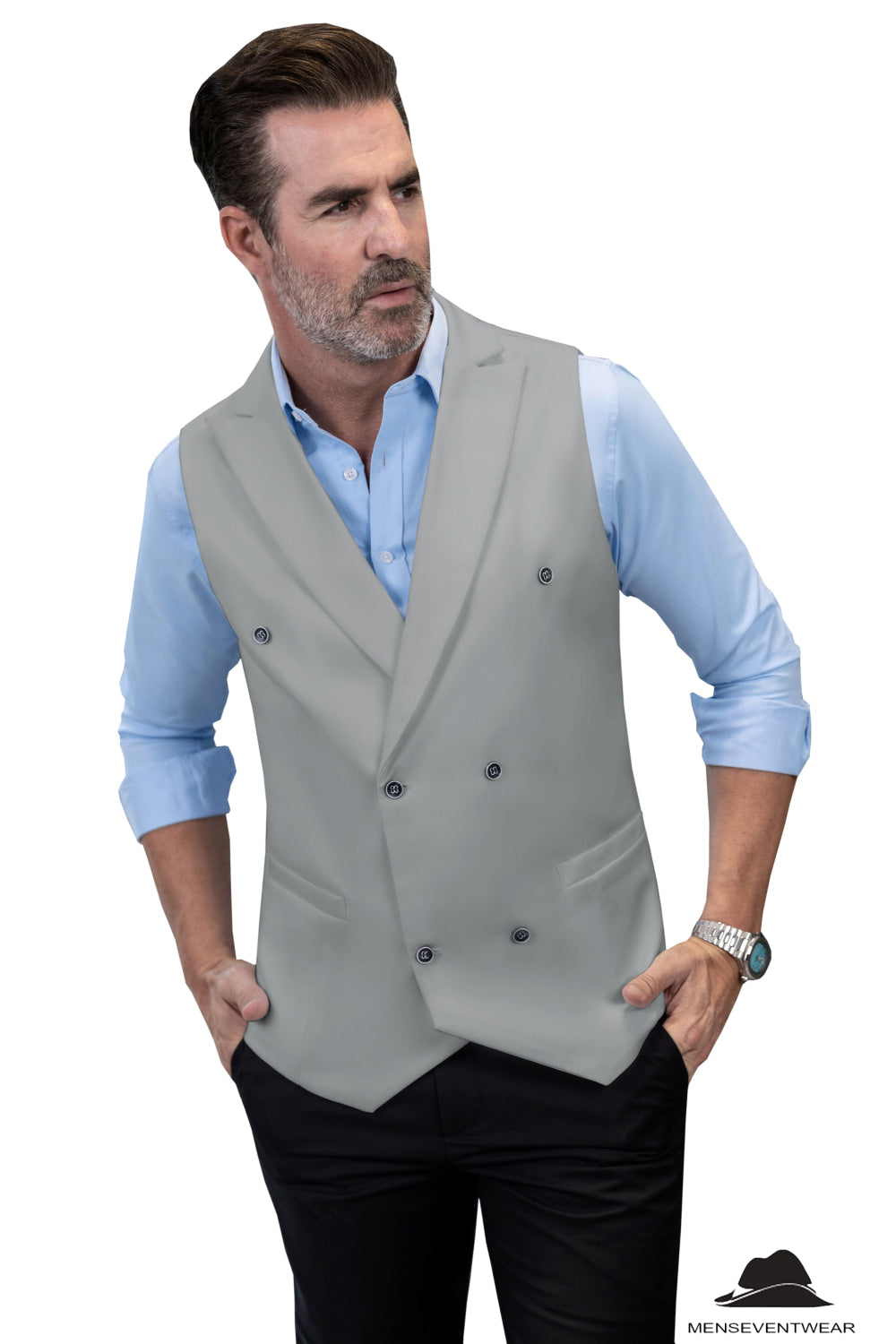 Fashion Men's Suit Vest Regular Fit Peak Lapel Waistcoat Groomsmen mens event wear