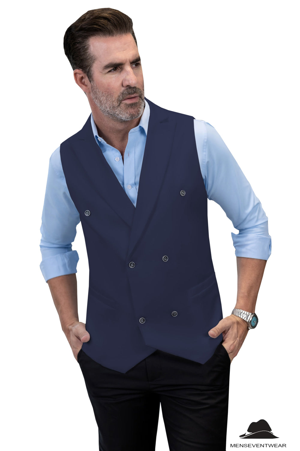 Fashion Men's Suit Vest Regular Fit Peak Lapel Waistcoat Groomsmen mens event wear