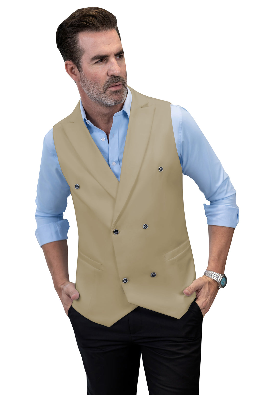 Fashion Men's Suit Vest Regular Fit Peak Lapel Waistcoat Groomsmen mens event wear