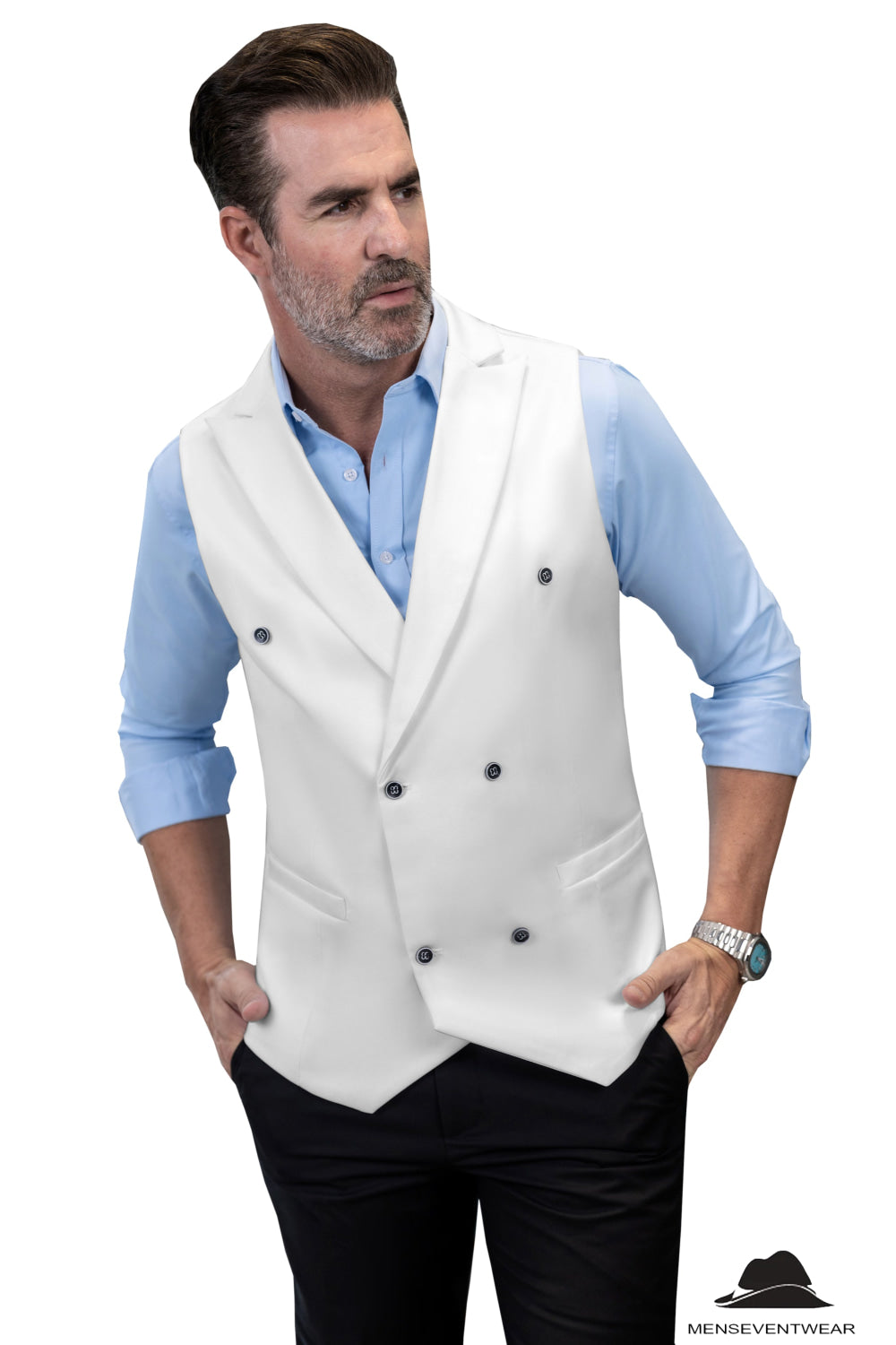 Fashion Men's Suit Vest Regular Fit Peak Lapel Waistcoat Groomsmen mens event wear