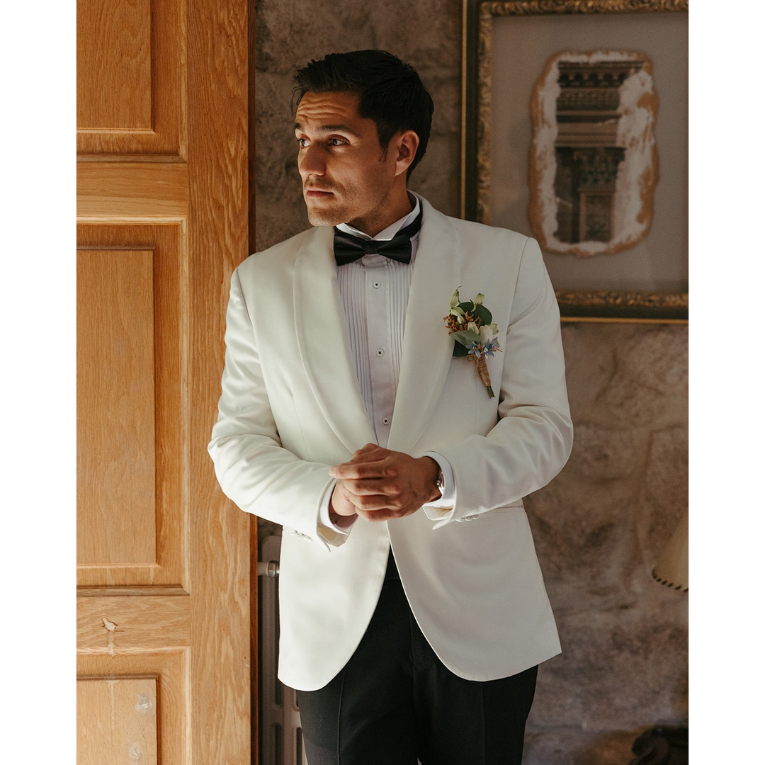 Fashionable Men's 2-piece Suit Shawl Lapel Wedding Suit (Blazer+Pants) White / 3XL Fashionable Men's 2-piece Suit Shawl Lapel Wedding Suit (Blazer+Pants) White / 3XL