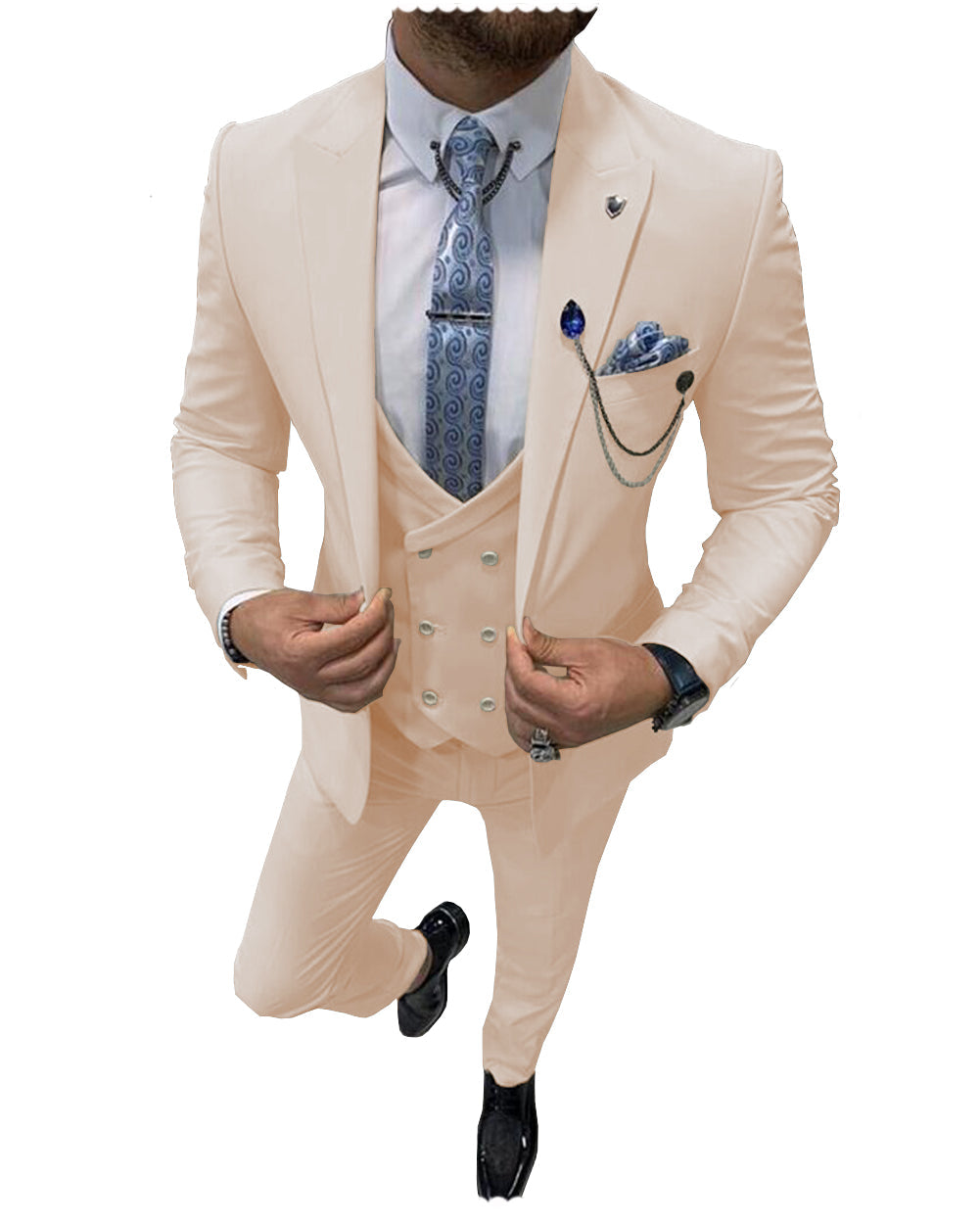 Flat Peak Lapel 3 Pieces Mens Suit For Wedding (Blazer+vest+Pants) mens event wear