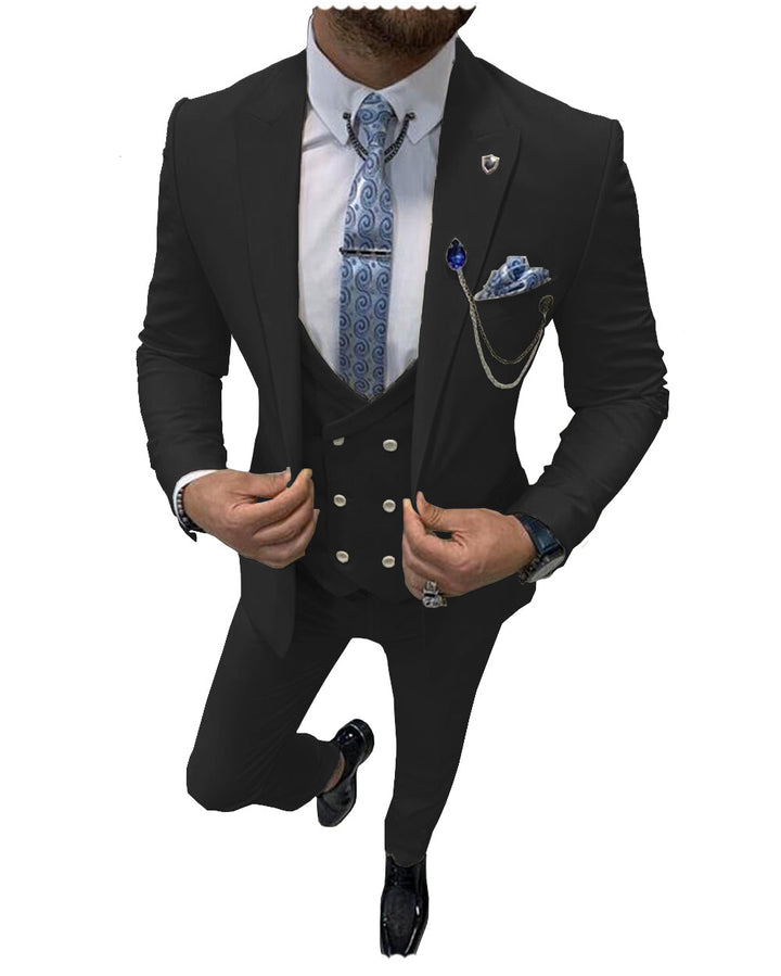 Flat Peak Lapel 3 Pieces Mens Suit For Wedding (Blazer+vest+Pants) mens event wear