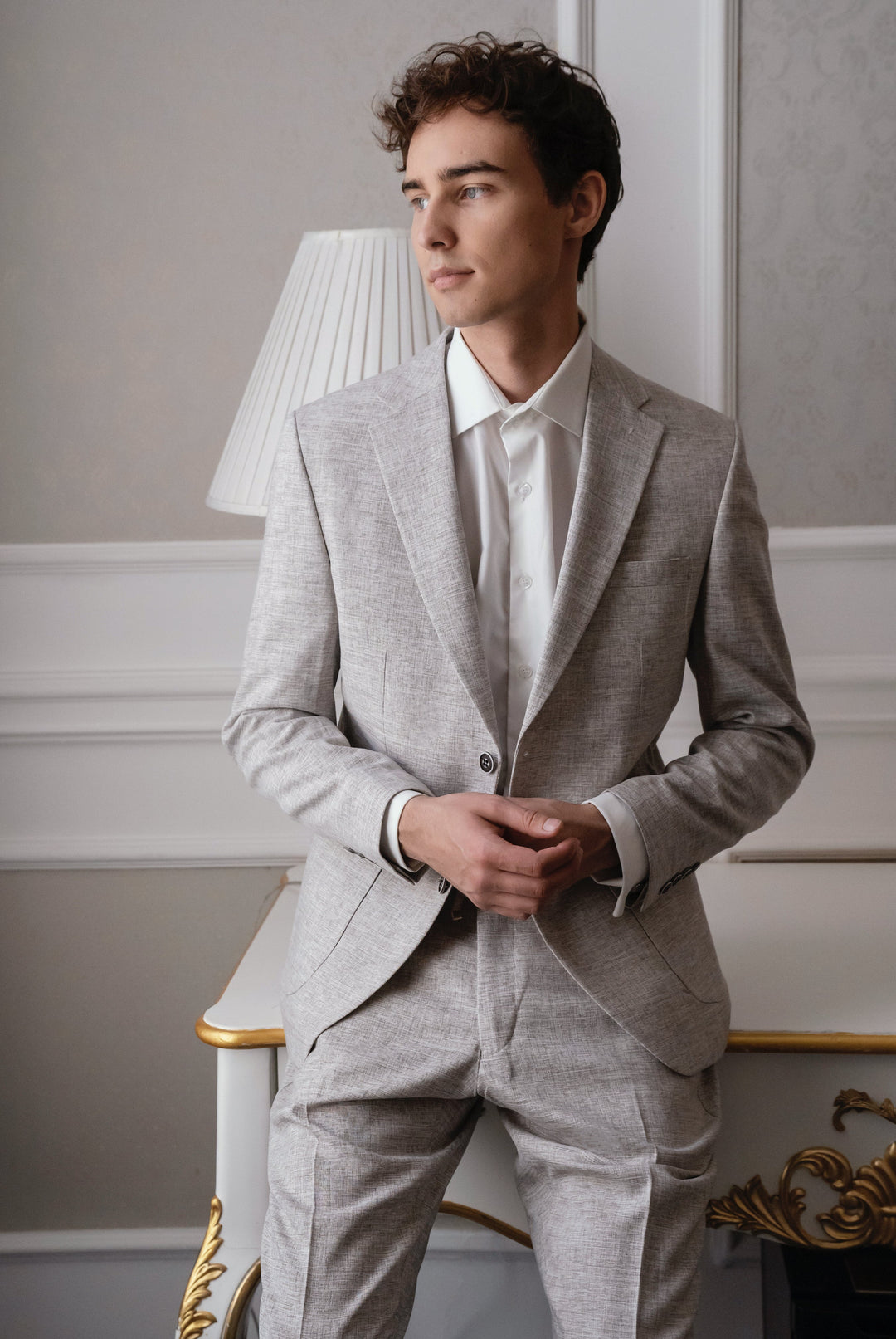 Formal 2 Pieces Mens Suit Flat Linen Notch Lapel Suit (Blazer + Pants) mens event wear