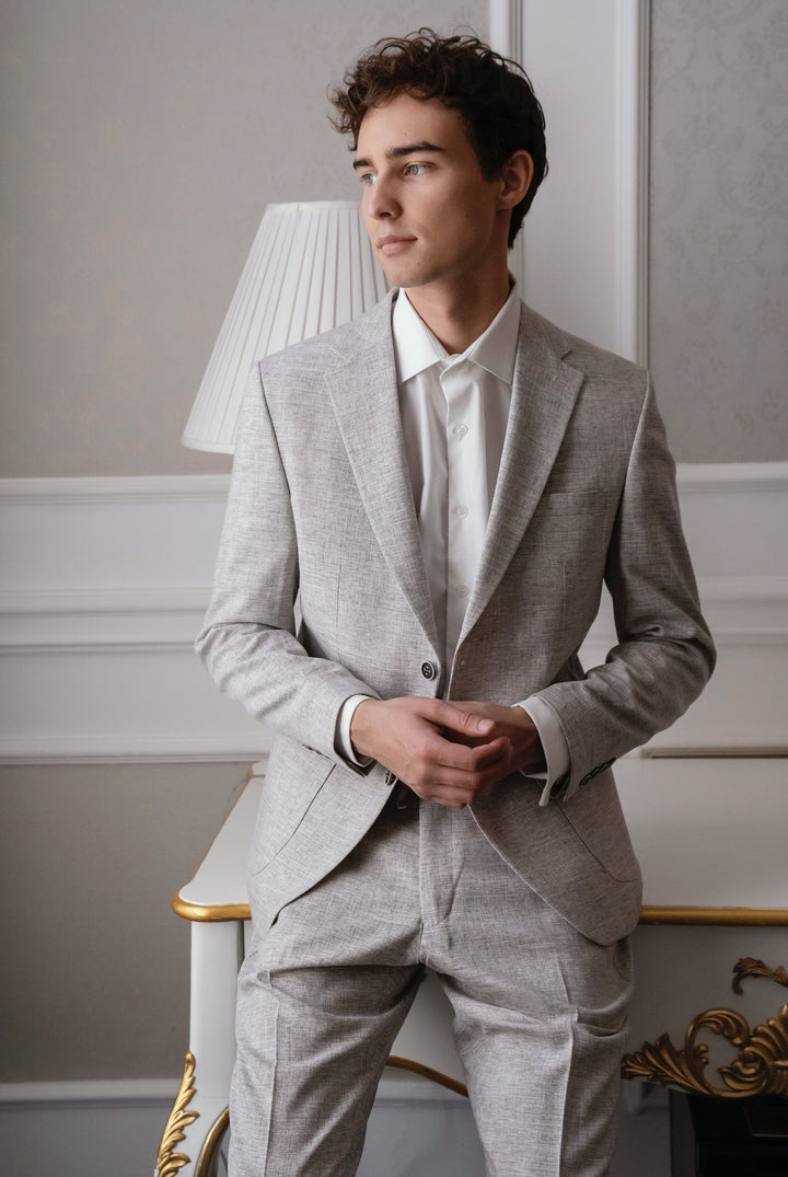 Formal 2 Pieces Mens Suit Flat Linen Notch Lapel Suit (Blazer + Pants) mens event wear