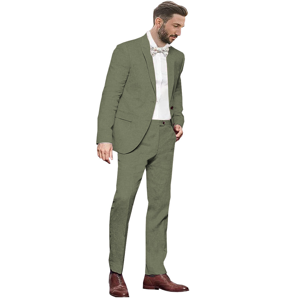 Formal 2 Pieces Mens Suit Flat Linen Notch Lapel Suit (Blazer + Pants) mens event wear