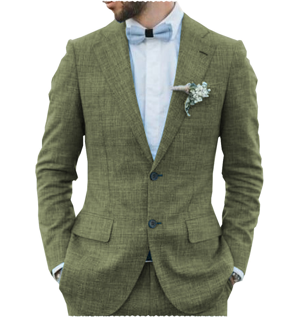 Formal 2 Pieces Mens Suit Flat Linen Notch Lapel Suit (Blazer + Pants) mens event wear