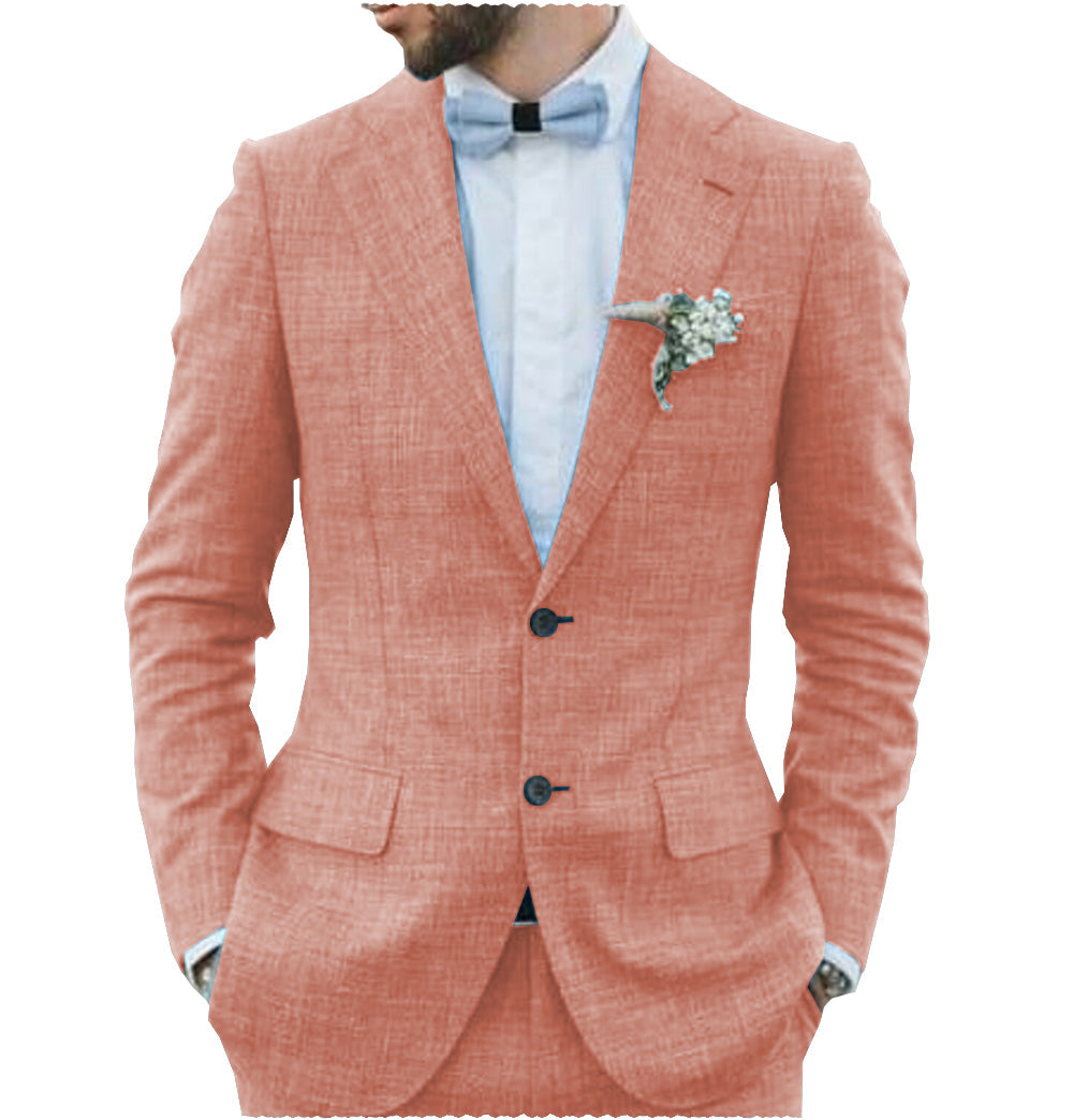Formal 2 Pieces Mens Suit Flat Linen Notch Lapel Suit (Blazer + Pants) mens event wear