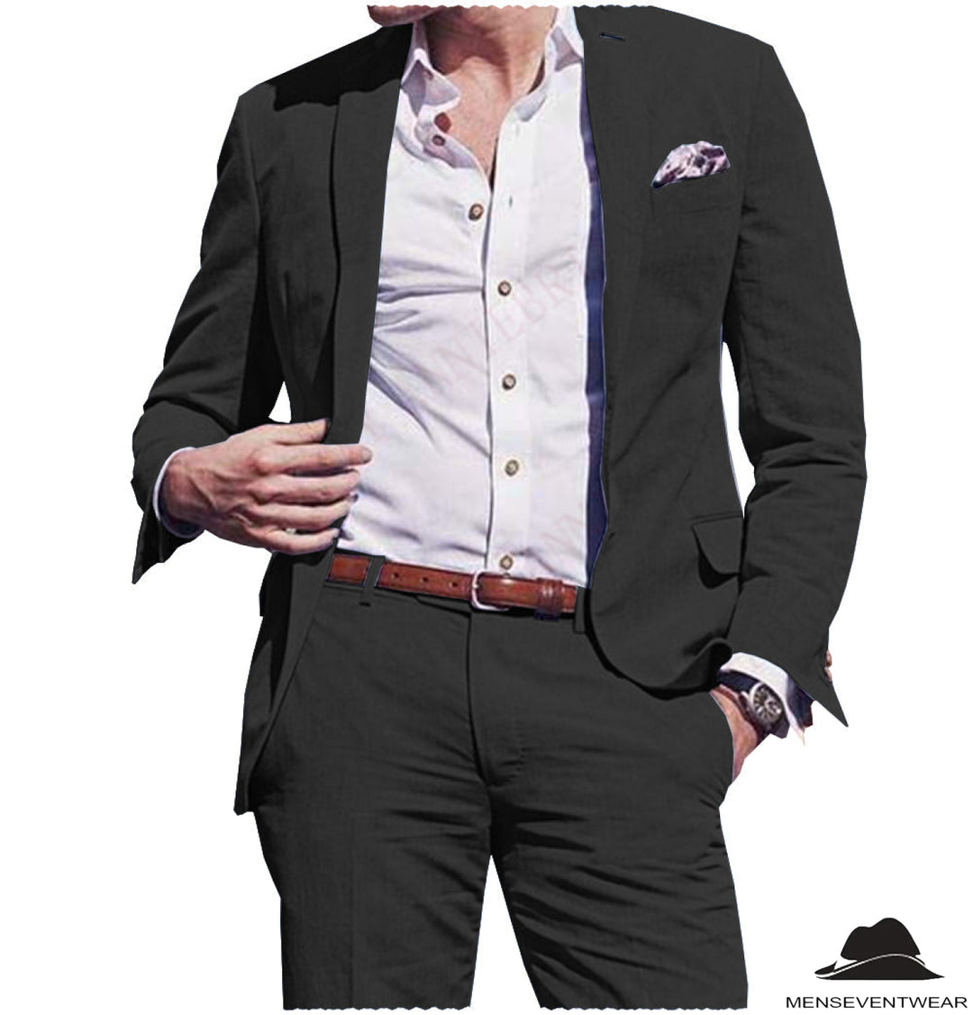 Formal 2 Pieces Mens Suit Flat Linen Notch Lapel Suit (Blazer + Pants) mens event wear