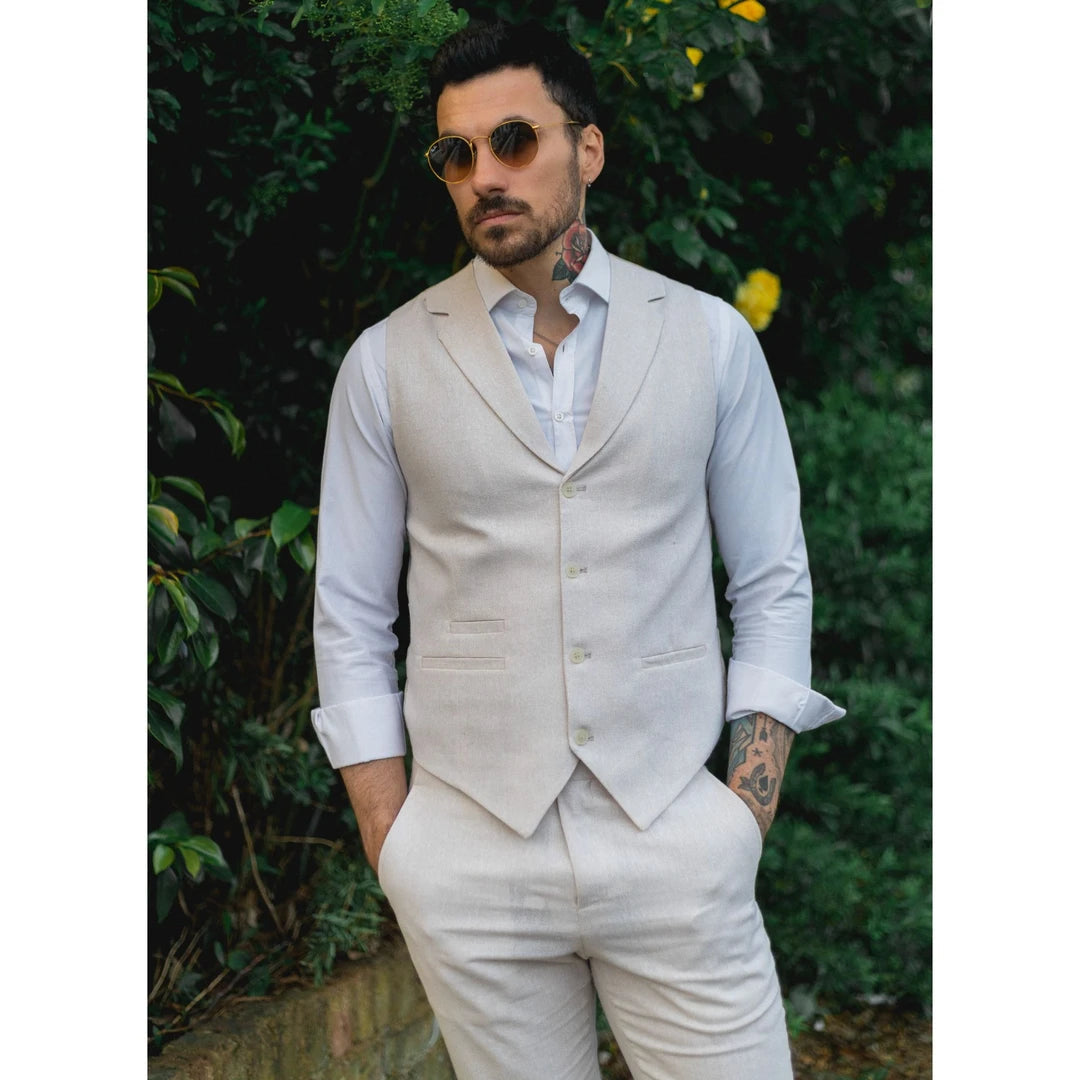 Formal 2 Pieces Mens Suit Flat Linen Notch Lapel Suit(Vest+Pants) mens event wear