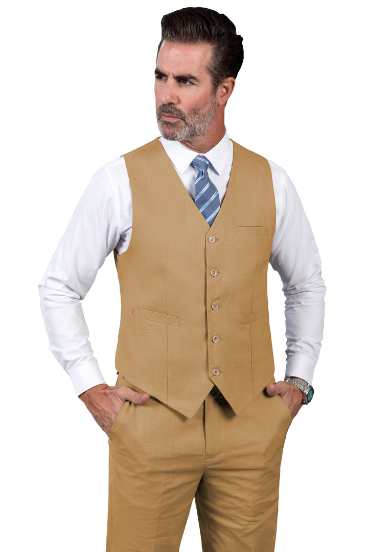 Formal 2 Pieces Mens Suit Flat Linen V Neck Suit(Vest+Pants) mens event wear
