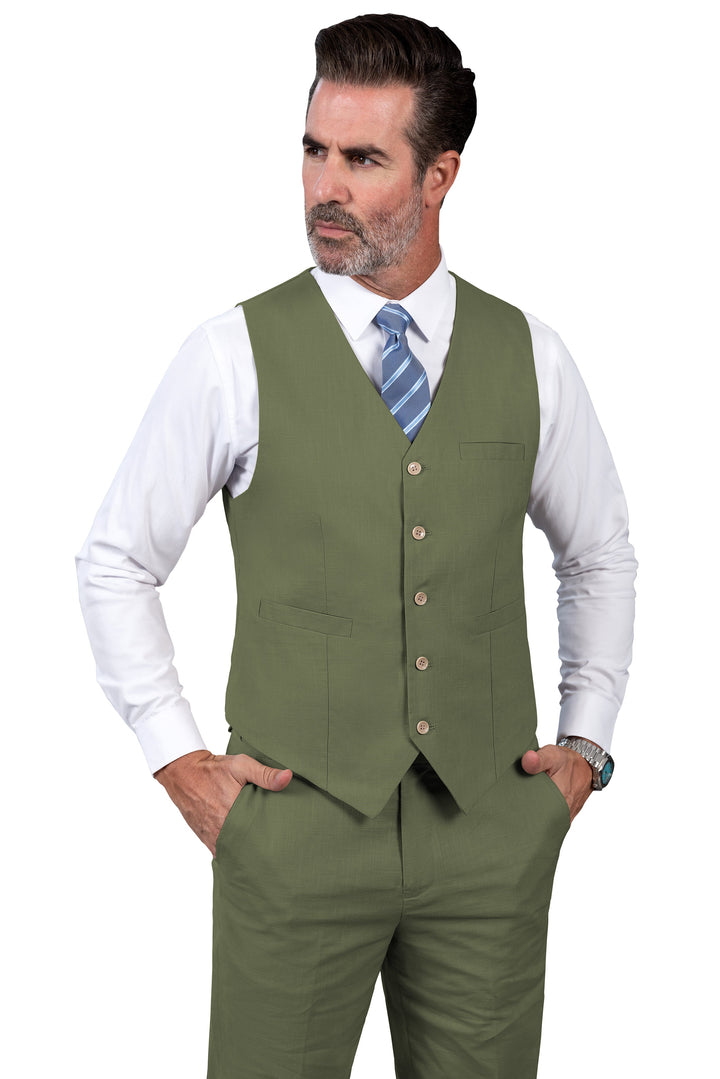 Formal 2 Pieces Mens Suit Flat Linen V Neck Suit(Vest+Pants) mens event wear