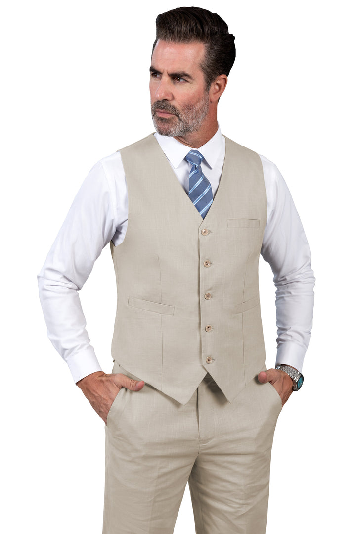 Formal 2 Pieces Mens Suit Flat Linen V Neck Suit(Vest+Pants) mens event wear