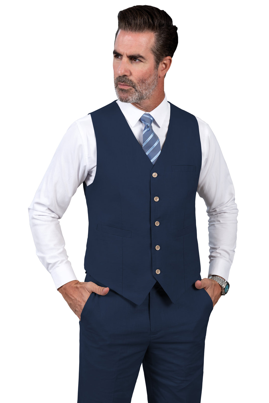 Formal 2 Pieces Mens Suit Flat Linen V Neck Suit(Vest+Pants) mens event wear