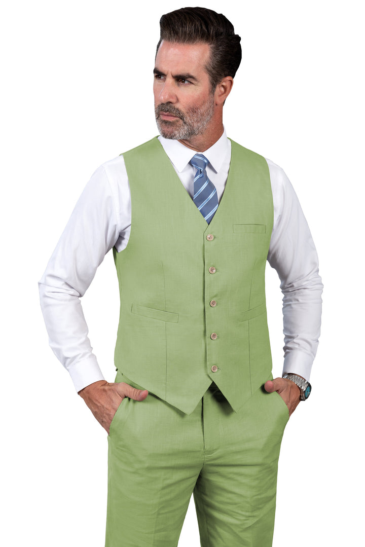 Formal 2 Pieces Mens Suit Flat Linen V Neck Suit(Vest+Pants) mens event wear