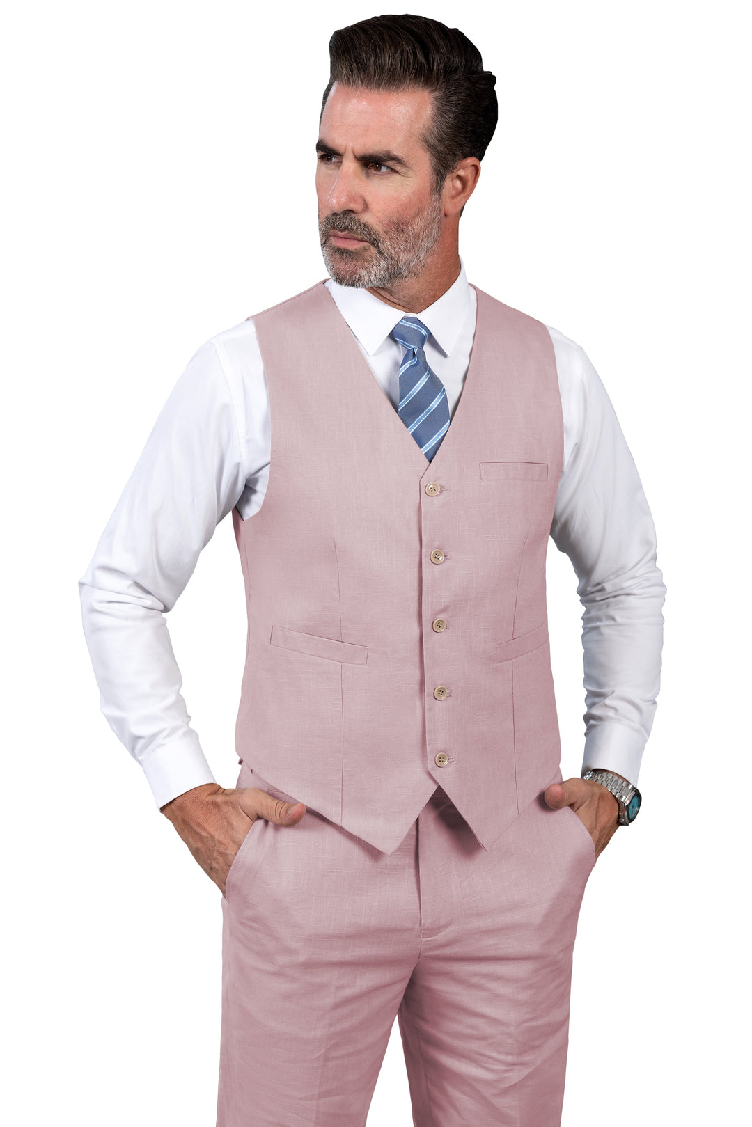 Formal 2 Pieces Mens Suit Flat Linen V Neck Suit(Vest+Pants) mens event wear