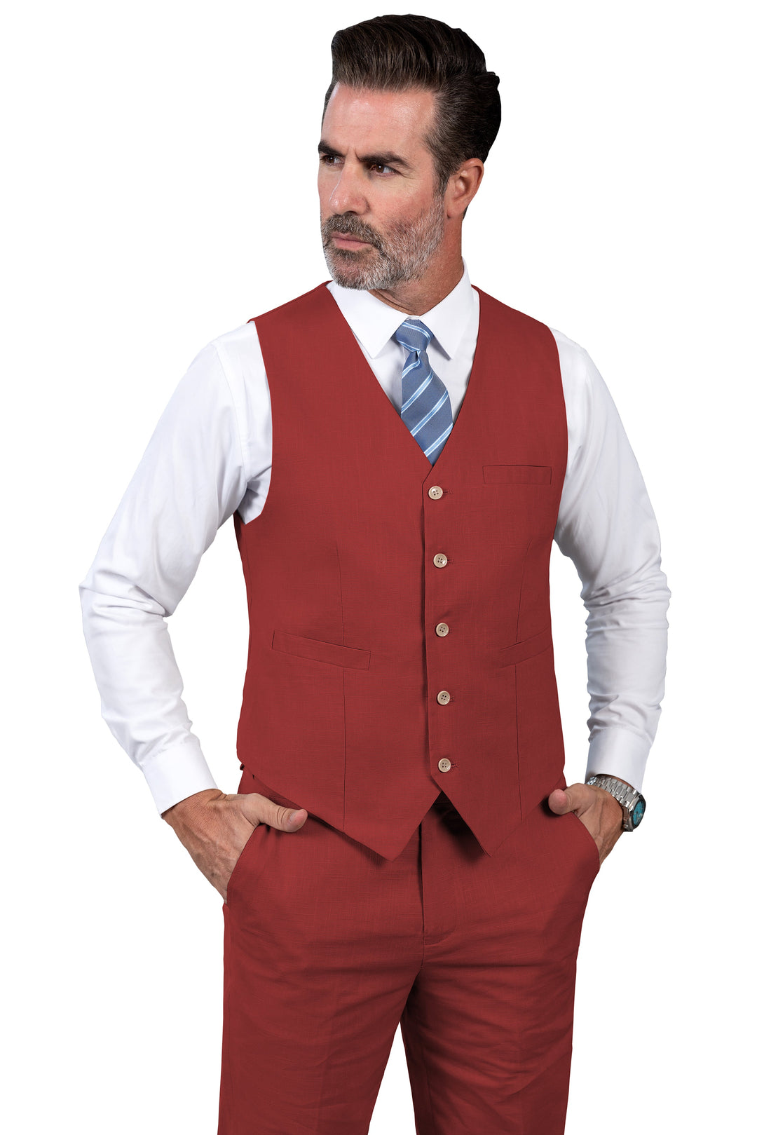 Formal 2 Pieces Mens Suit Flat Linen V Neck Suit(Vest+Pants) mens event wear