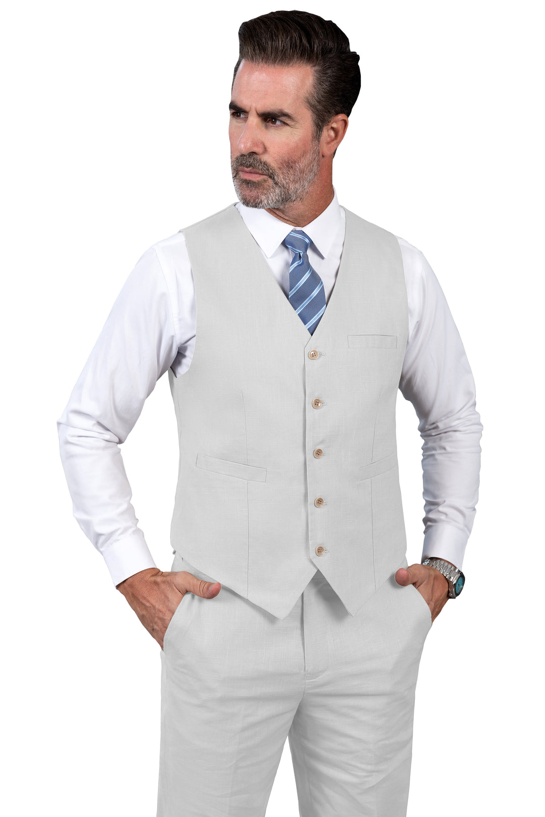 Formal 2 Pieces Mens Suit Flat Linen V Neck Suit(Vest+Pants) mens event wear