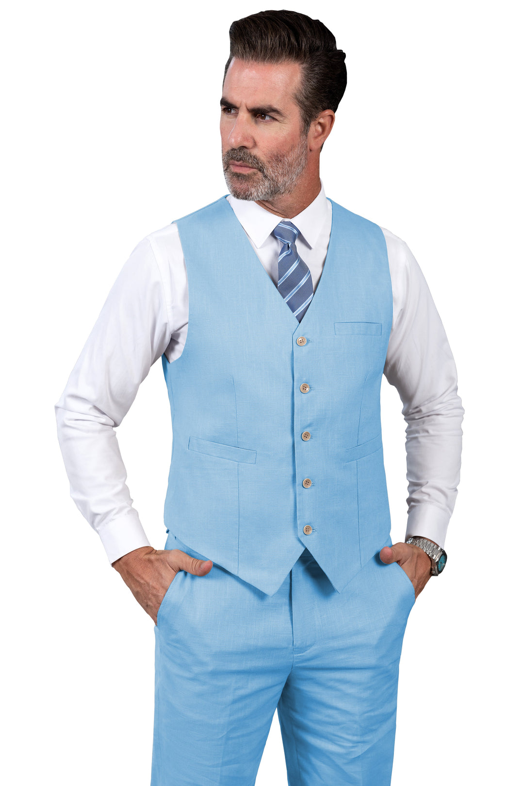 Formal 2 Pieces Mens Suit Flat Linen V Neck Suit(Vest+Pants) mens event wear