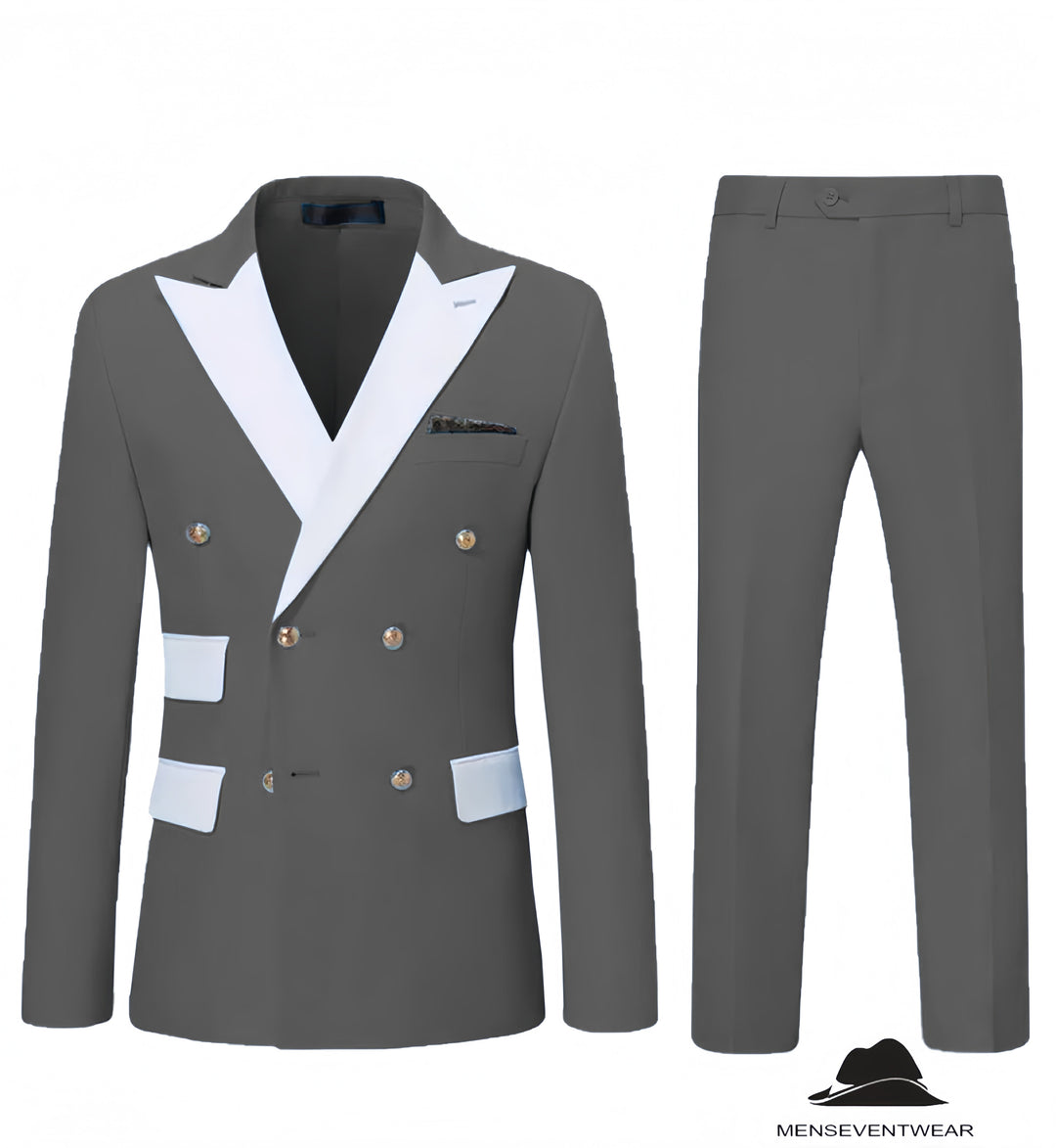 Formal 2 Pieces Mens Suit Flat Peak Lapel Tuxedos For Wedding (Blazer+Pants) mens event wear