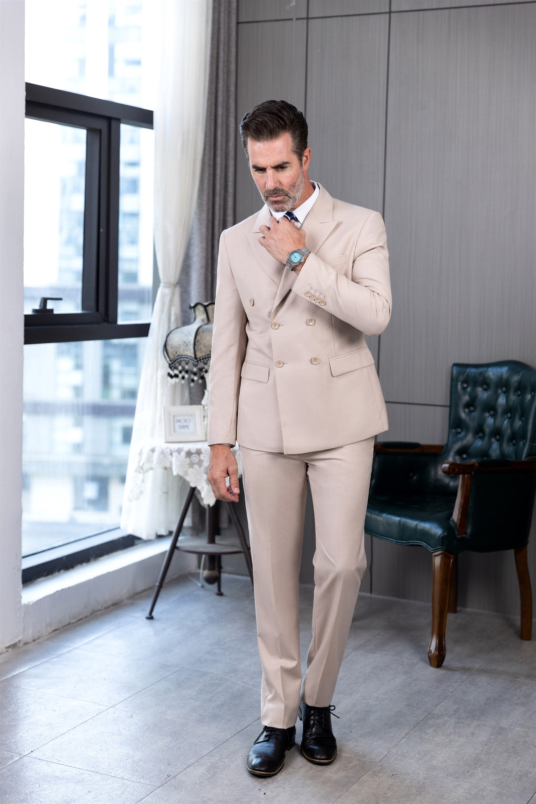 Formal 2 Pieces Mens Suit Flat Peak Lapel Tuxedos For Wedding (Blazer+Pants) mens event wear