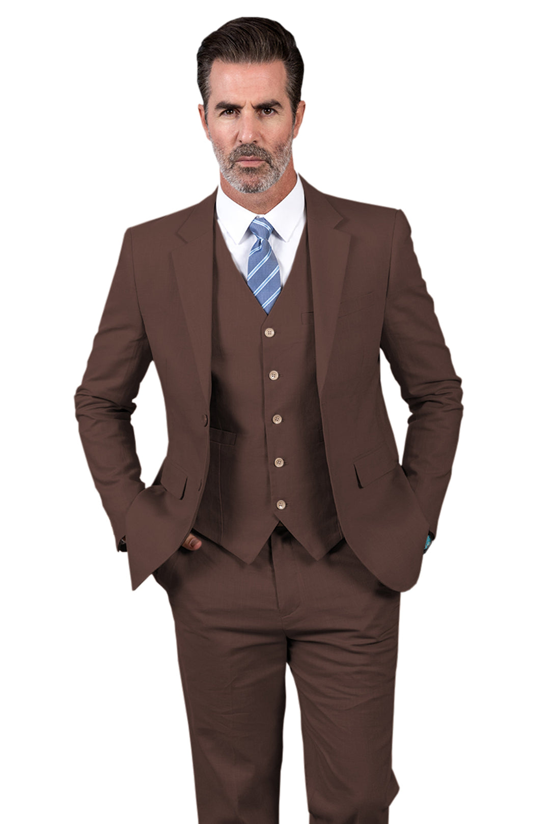 Formal 3 Pieces Mens Suit Flat Linen Notch Lapel Suit(Blazer+Vest+Pants) mens event wear