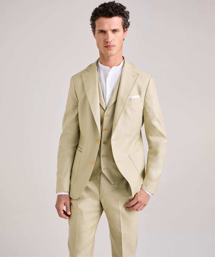 Formal 3 Pieces Mens Suit Flat Linen Notch Lapel Suit(Blazer+Vest+Pants) mens event wear