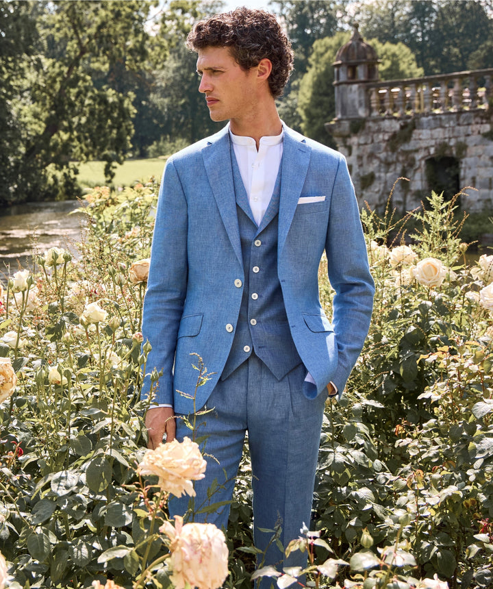 Formal 3 Pieces Mens Suit Flat Linen Notch Lapel Suit(Blazer+Vest+Pants) mens event wear