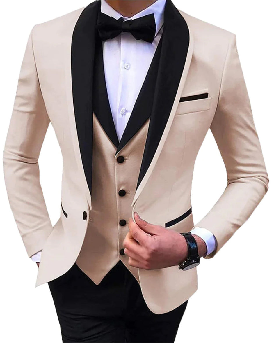 Formal 3 Pieces Mens Suit Flat Shawl Lapel Tuxedos (Blazer+vest+Pants) mens event wear