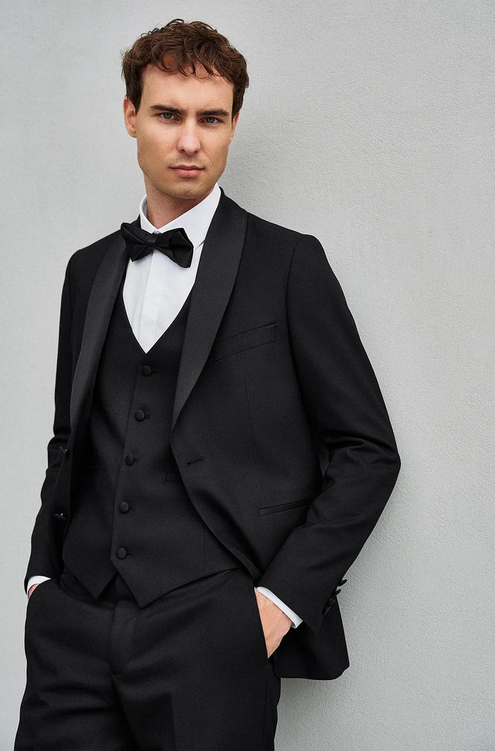 Formal 3 Pieces Mens Suit Flat Shawl Lapel Tuxedos (Blazer+vest+Pants) mens event wear