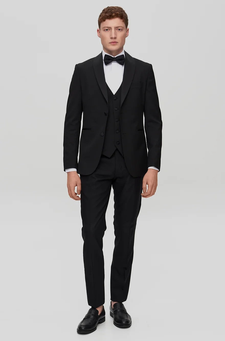 Formal 3 Pieces Mens Suit Flat Shawl Lapel Tuxedos (Blazer+vest+Pants) mens event wear