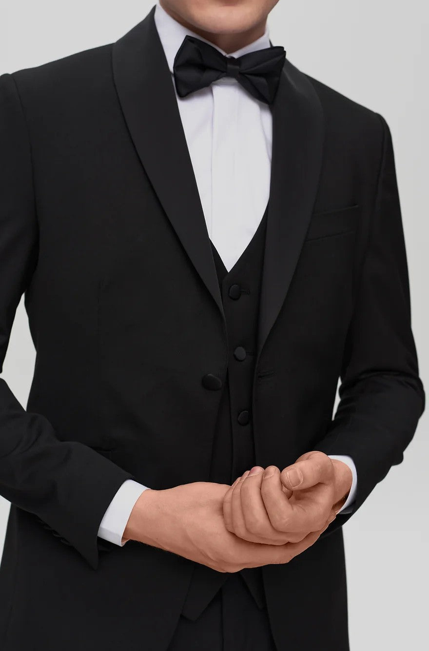 Formal 3 Pieces Mens Suit Flat Shawl Lapel Tuxedos (Blazer+vest+Pants) mens event wear