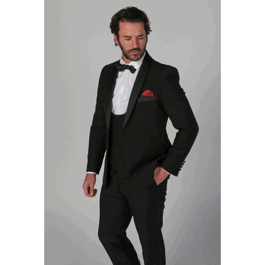 Formal 3 Pieces Mens Suit Flat Shawl Lapel Tuxedos (Blazer+vest+Pants) mens event wear