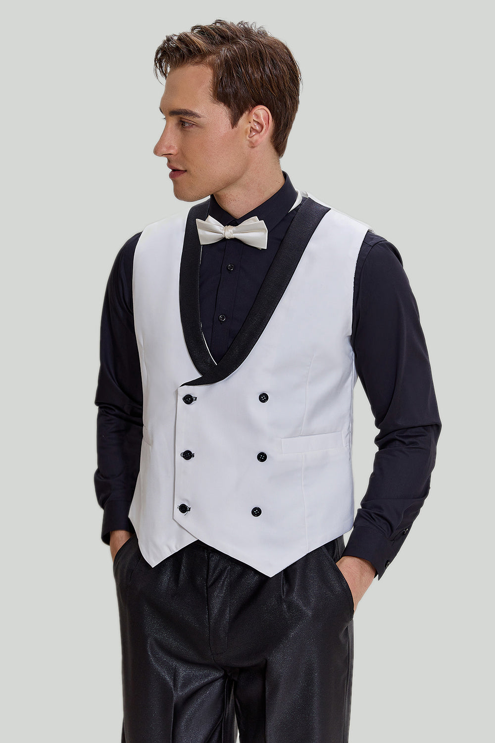 Formal 3 Pieces Mens Suit Flat Shawl Lapel Tuxedos (Blazer+vest+Pants) mens event wear