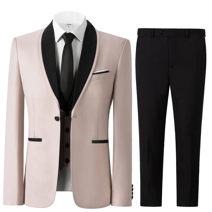 Formal 3 Pieces Mens Suit Flat Shawl Lapel Tuxedos (Blazer+vest+Pants) Mens Event Wear